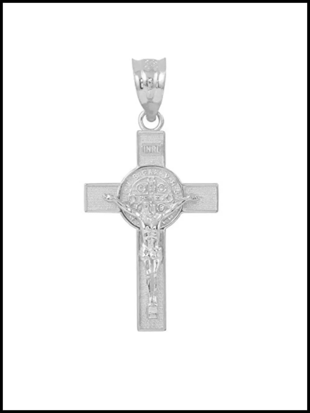 Sterling Silver St. Benedict Crucifix Cross Charm Pendant 1.60 inches